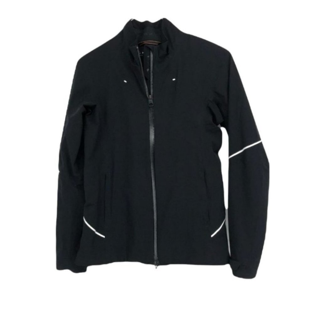 KJUS black full zip jacket white trim size small  lined mesh interior